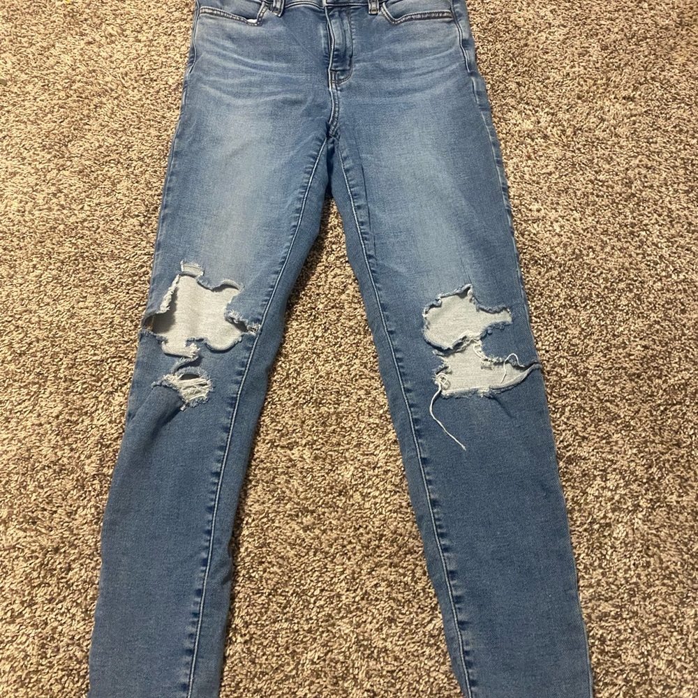 American Eagle Next Level Straight Blue Distressed Women Jeans